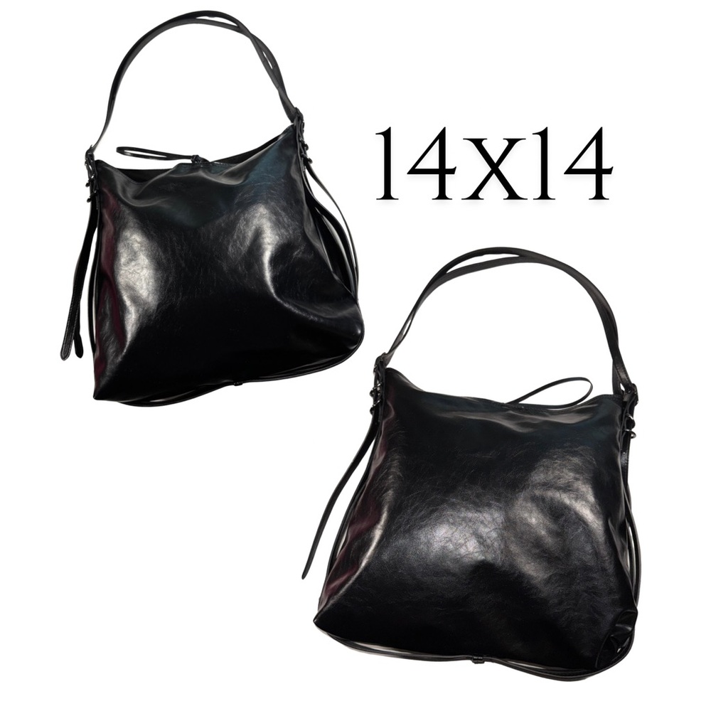 Zara Black Hobo Bag 14x14 Shoulder Purse Magnetic Clasp Designer Handbag - Picture 8 of 8